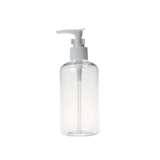 Transparent Plastic PET Round Shoulder 250ML Clamp Pump Bottle