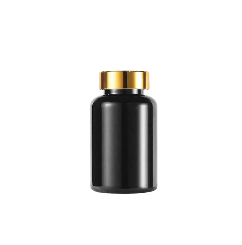 120ML Black Plastic Pill Capsule Bottle Smooth Gold Screw Cap