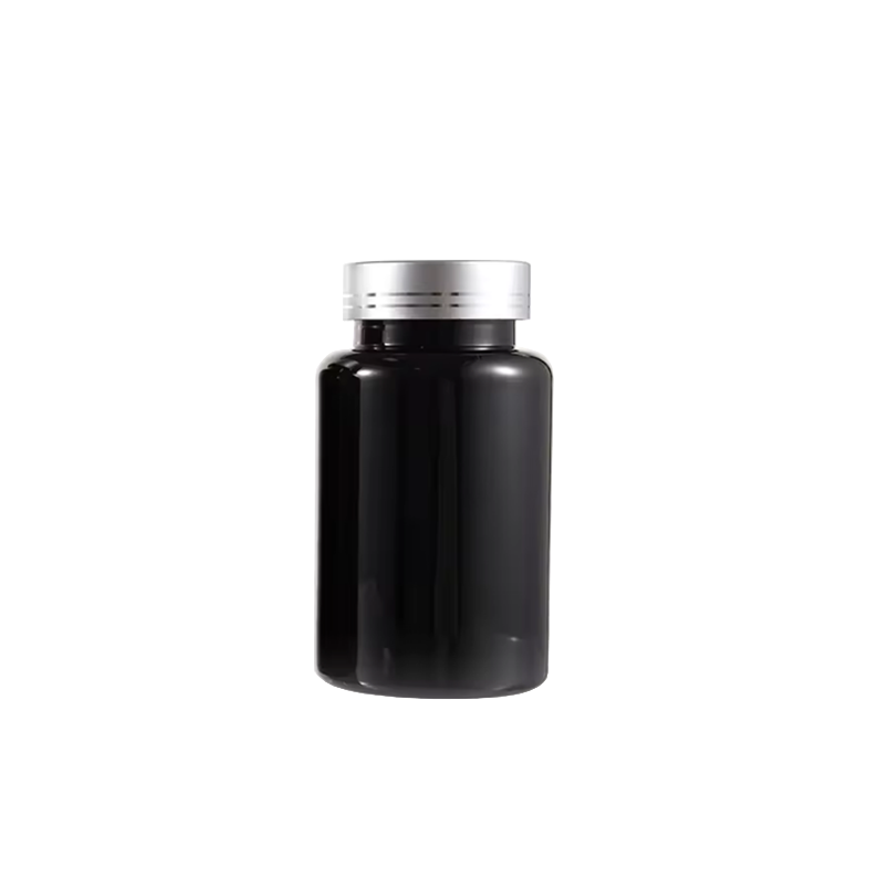 120ML Black Plastic Pill Capsule Bottle Silver Screw Cap