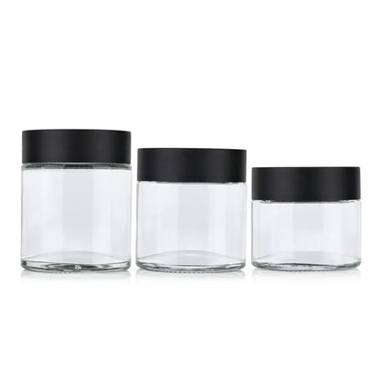 2 3 4 oz clear glass straight sided container airtight child resistant glass jar